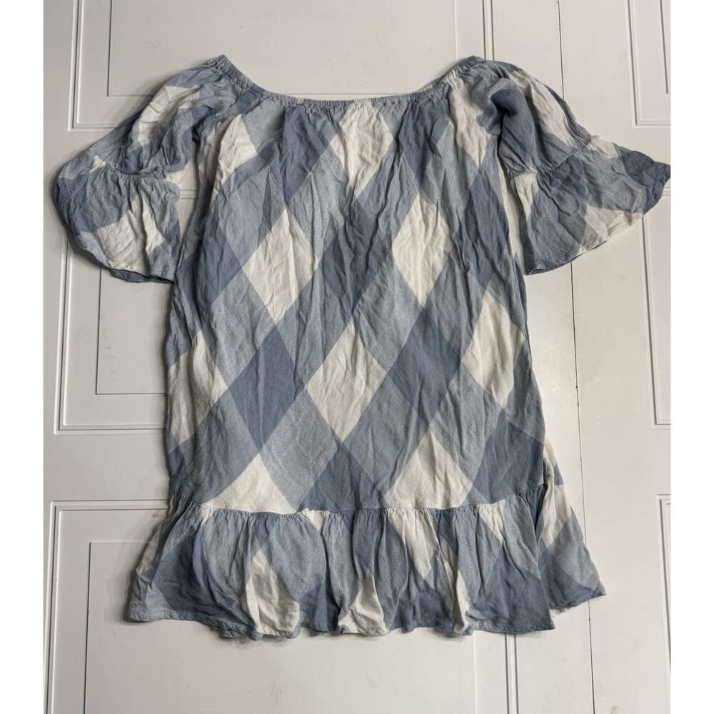 Tularosa Blue White Checked Gingham Off Shoulder Mini Dress Size Medium Cottage - Picture 6 of 6